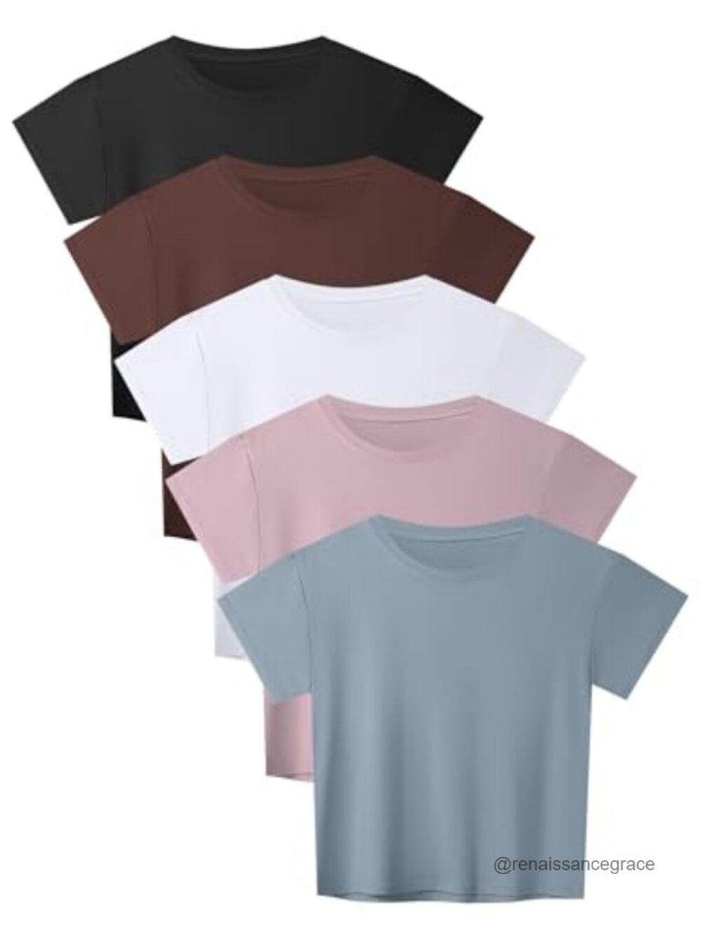 Women's 5 Pack Loose Fit Crop T-Shirts Short Sleeve Workout Crew Neck